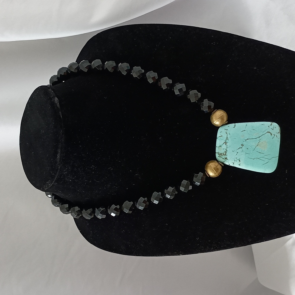Turquoise, Brass and Black Stone - Picture 2 of 4